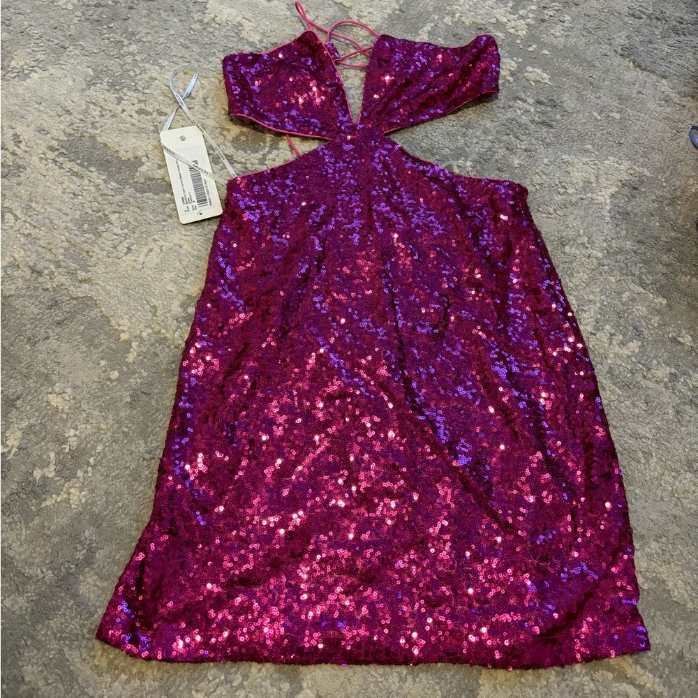 Azazie Sparkling Vision Fuchsia Sequin Mini Dress